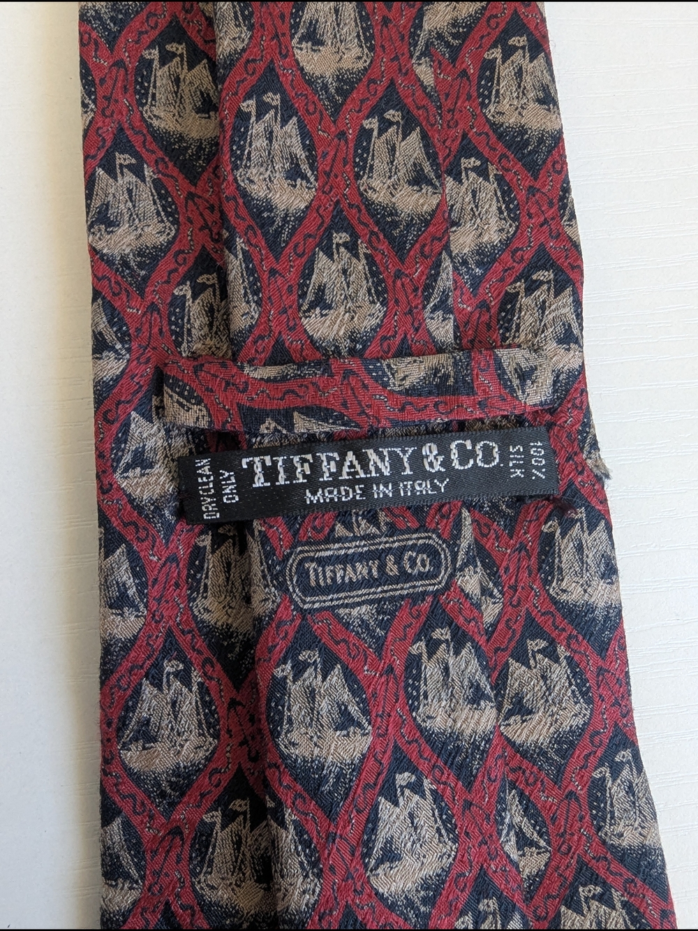 Tiffany & Co. Red and Navy Patterned Silk Tie